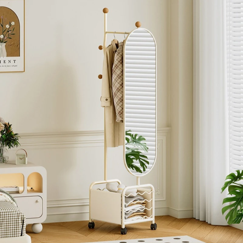 

Removable home Coat rack cream style modern rotating with mirror Hanger Portable movable porte manteaux living room furniture
