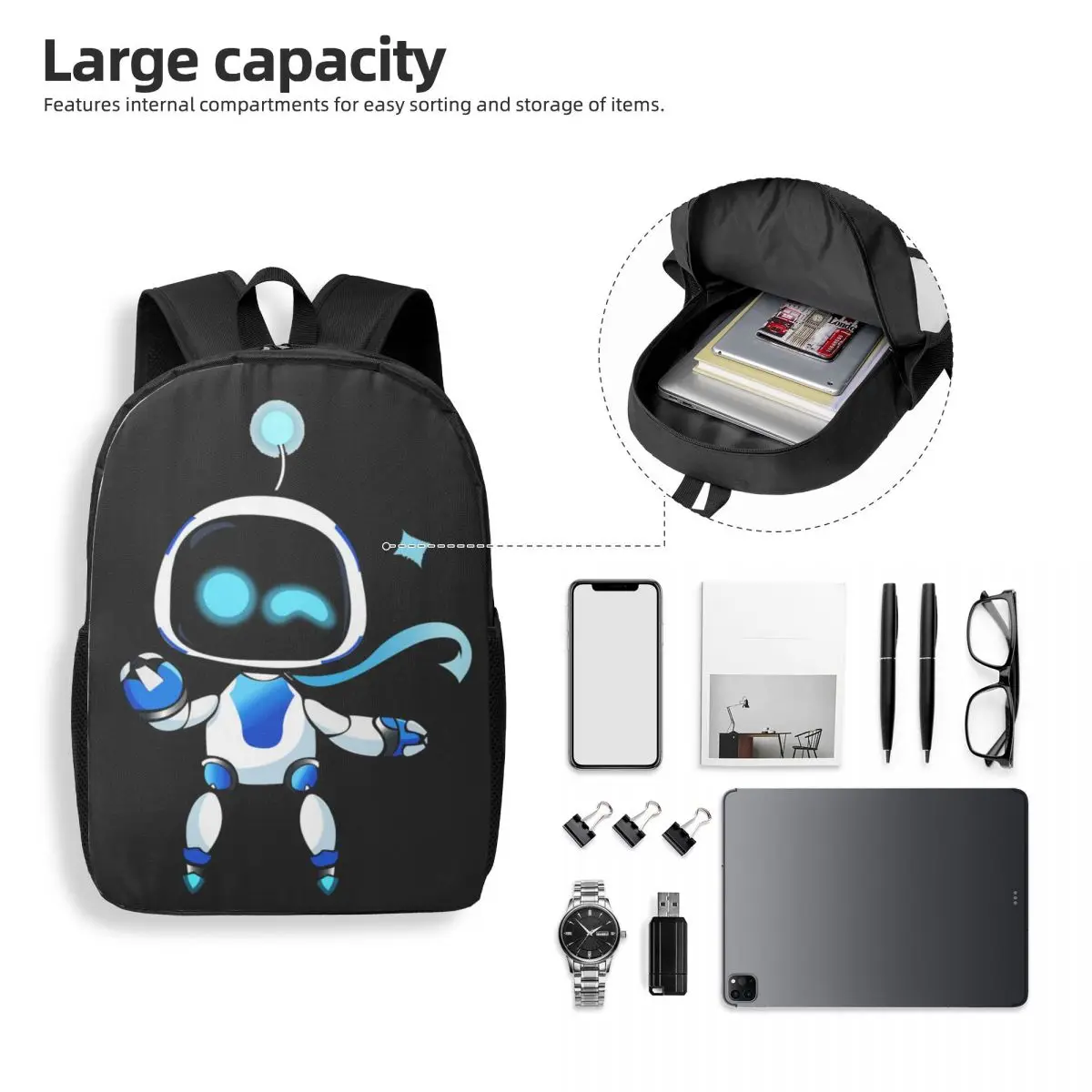 Astros Playroom Game-Astrobot zaini borsa a tracolla astuccio per matite pupilla borse da scuola di grande capacità per regalo per ragazze dei ragazzi