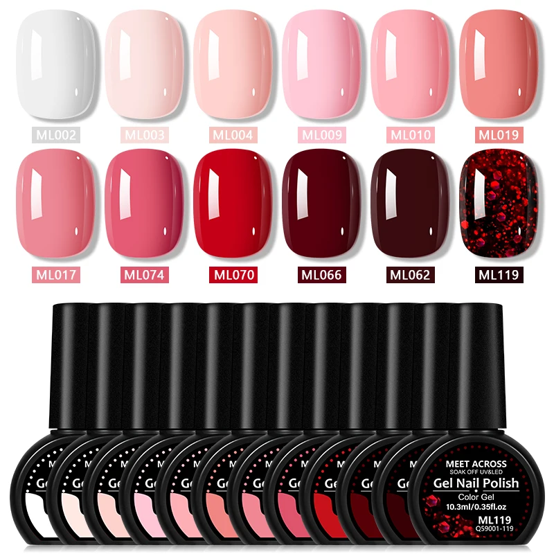 12pcs 10.3ml Gel Nail Polish Set Nude Red Glitter Macaron Colors UV LED Soak Off Long Lasting High Pigment Nail Art