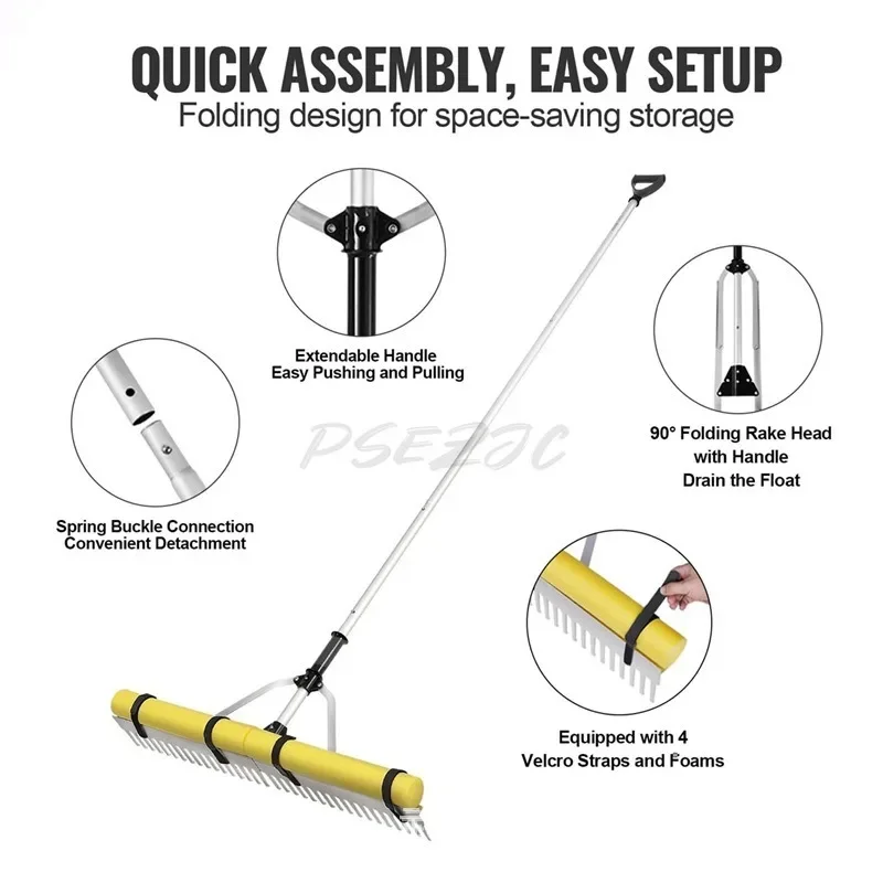 Outdoor Portable Aluminum Folding Landscape Weed Rake Lake Weeding Adjustable Garden Rake