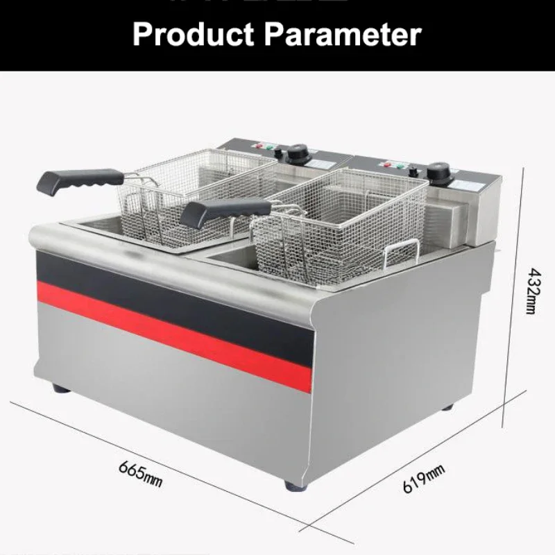 Electric Deep Fryer Commercial Double Cylinder Frying Machine Desktop Fryer Brake Ehermostat Fryer.