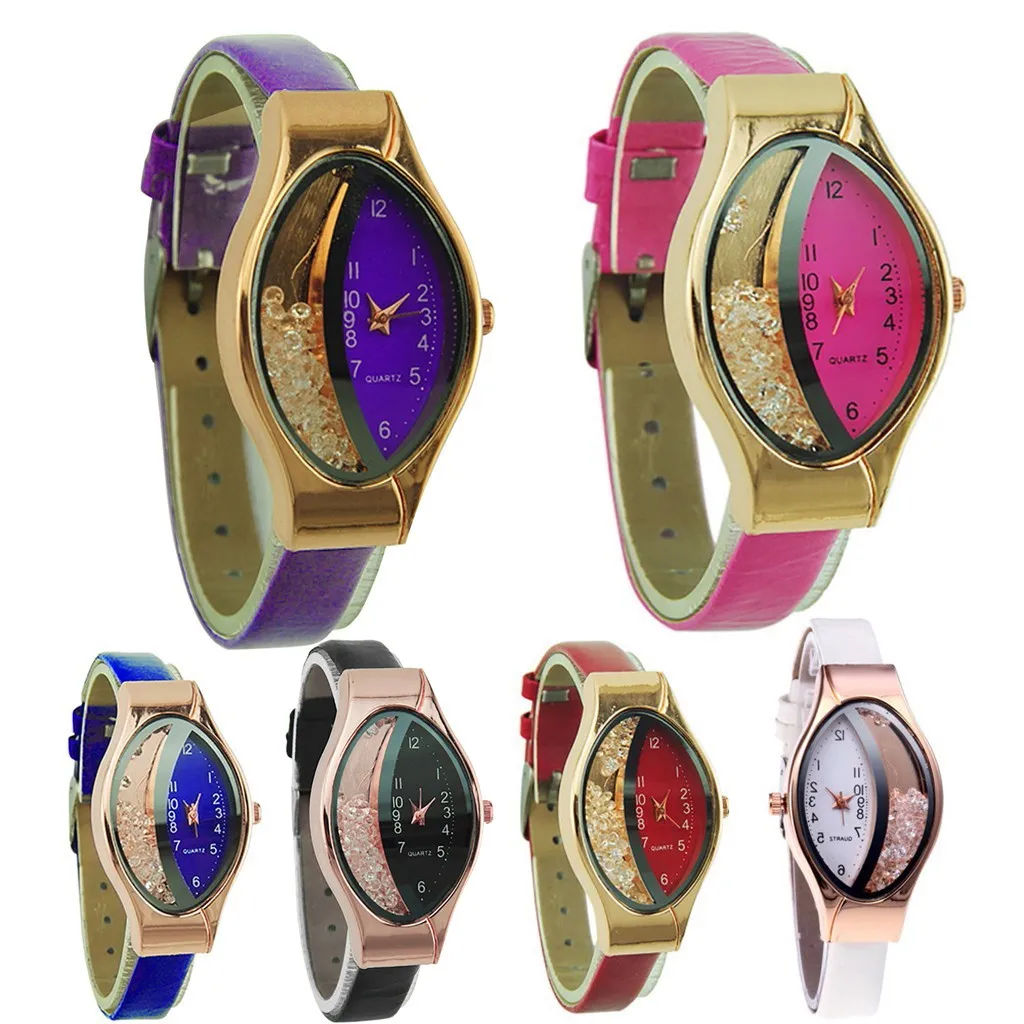 Women'S Oval Dial Wristwatch Semilunar Sand Type Ellipse Woman Fine Strap Small Dial Wristwatch  Fashionable Leather Strap Watch