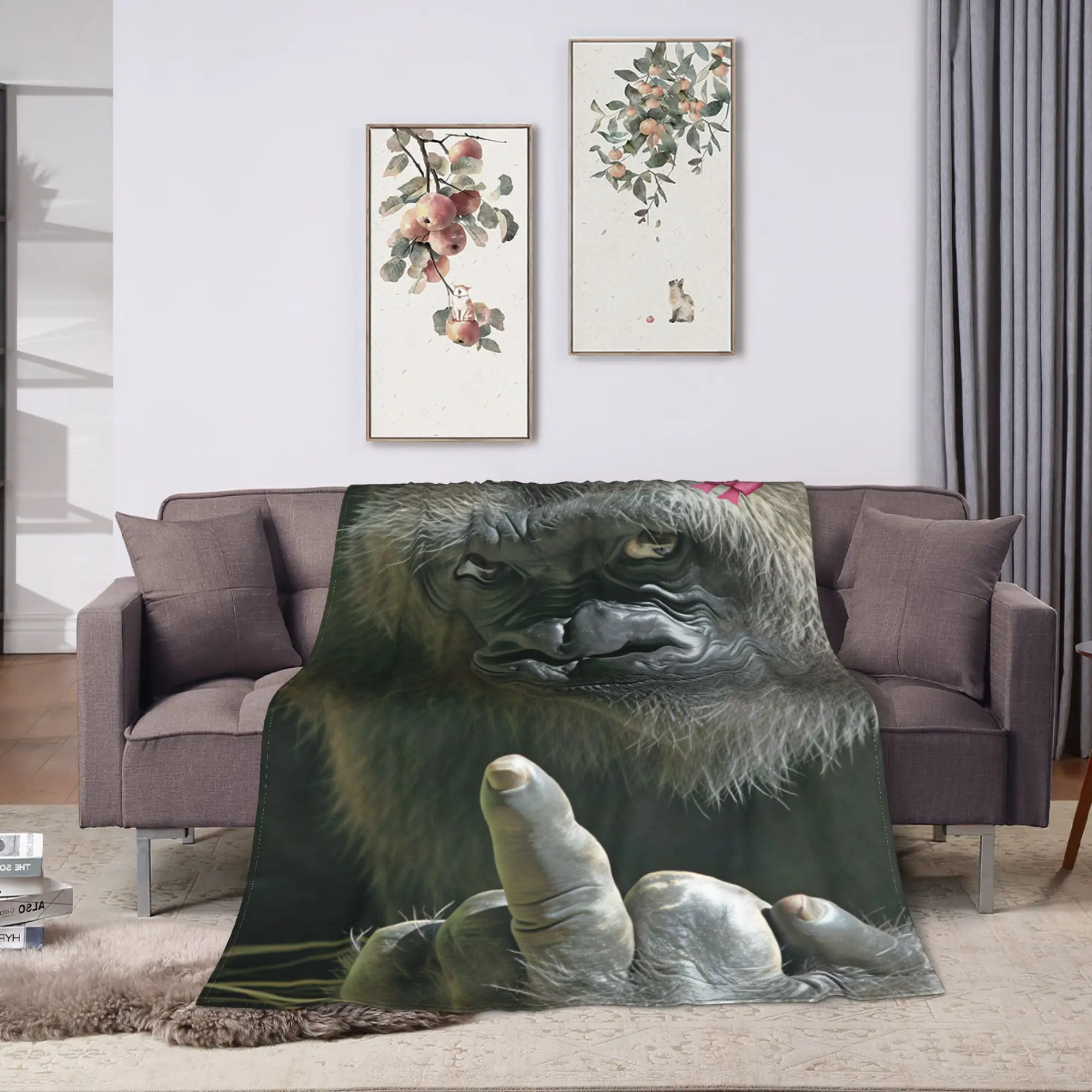Gorilla Middle Finger  Soft Blanket  Camping Plush Throw Blanket Comfortable Outdoor Flannel Bedspread Sofa Bed Cover