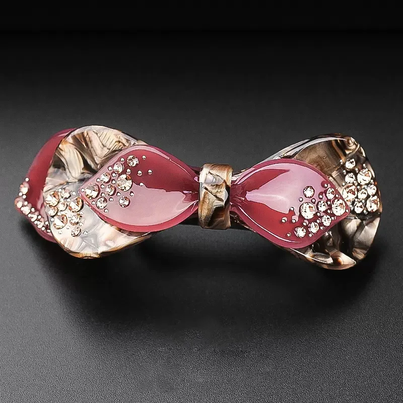 New Premium Red Bean Bow Acrylic Spring Hairpin Versatile Half Tie One Line Clip Horizontal Clip Temperament Mom Fashion Hairpin