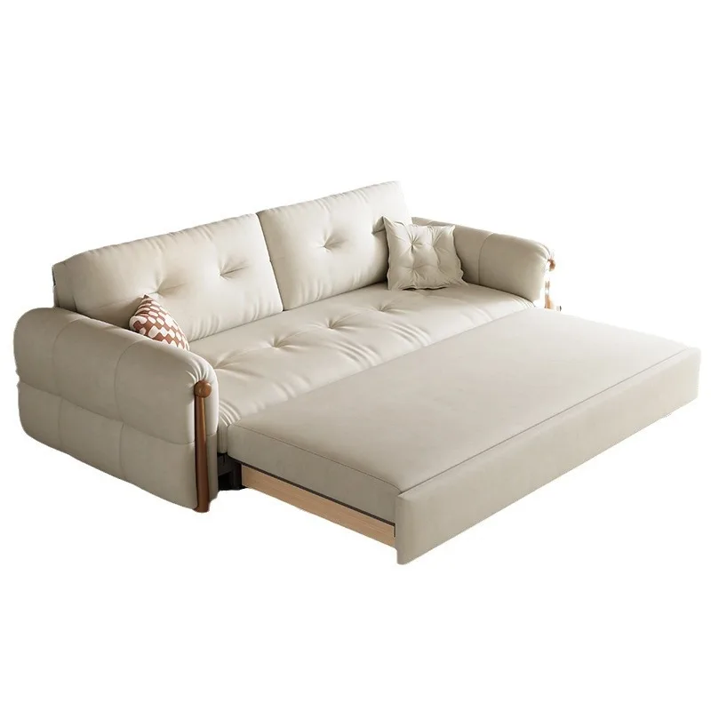 

French retro cream wind solid wood sofa bed, folding dual purpose household telescopic bed