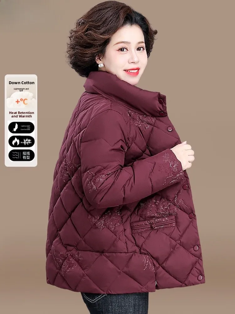 

Small Mom Winter Faion down Cotton Jaet Embroidered Women's Coat Autumn Winter Outerwear Loose Fit ort Sle Zipper