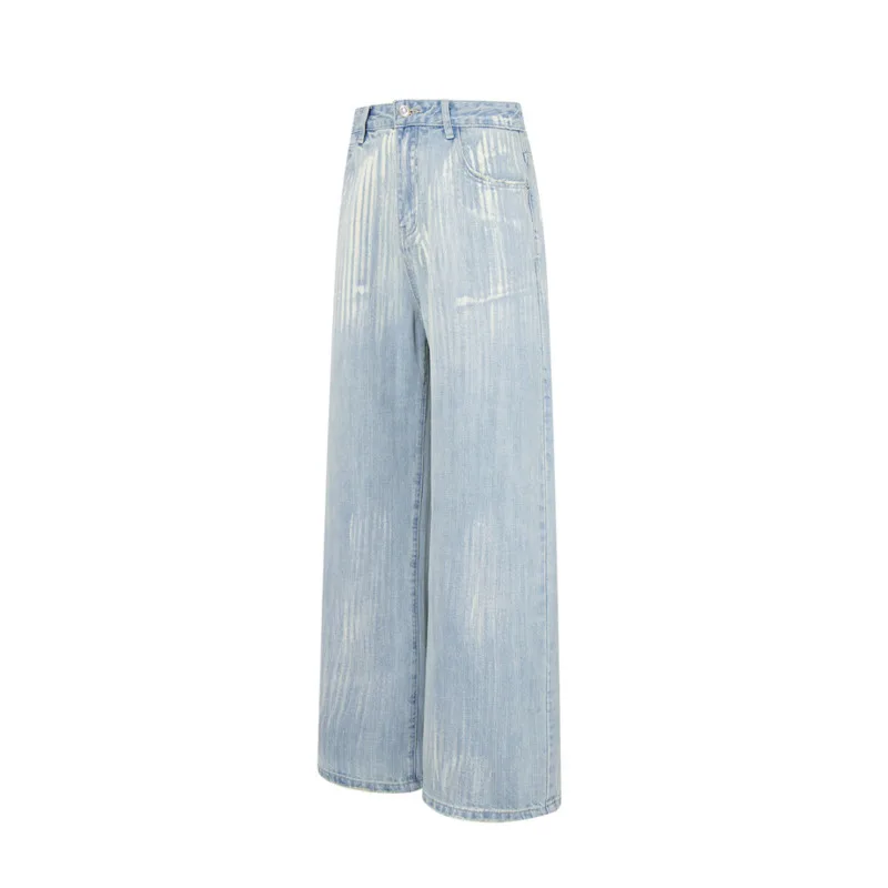 HKSH Spring New Men Tide American Vintage Stylish Graffiti Bamboo Pattern Jeans Niche Design Wide-Leg Denim Pants Trendy HK20851