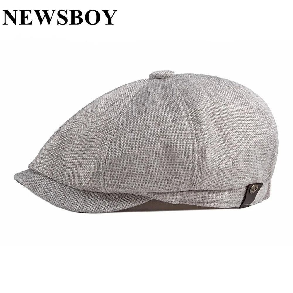 NEWSBOY Cap Summer Men Beret Hat British Style Flat Cap Vintage Octagonal Cap Elastic Gray Male Octagonal Brown Gray Khaki