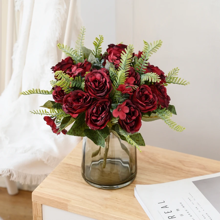 3 Stück Künstliche Blumen Seiden-Pfingstrosen Vasen Heim Tisch Herbst Deko Festival Hochzeit Brautsträuße Outdoor Garten DIY Geschenke – Detail 4