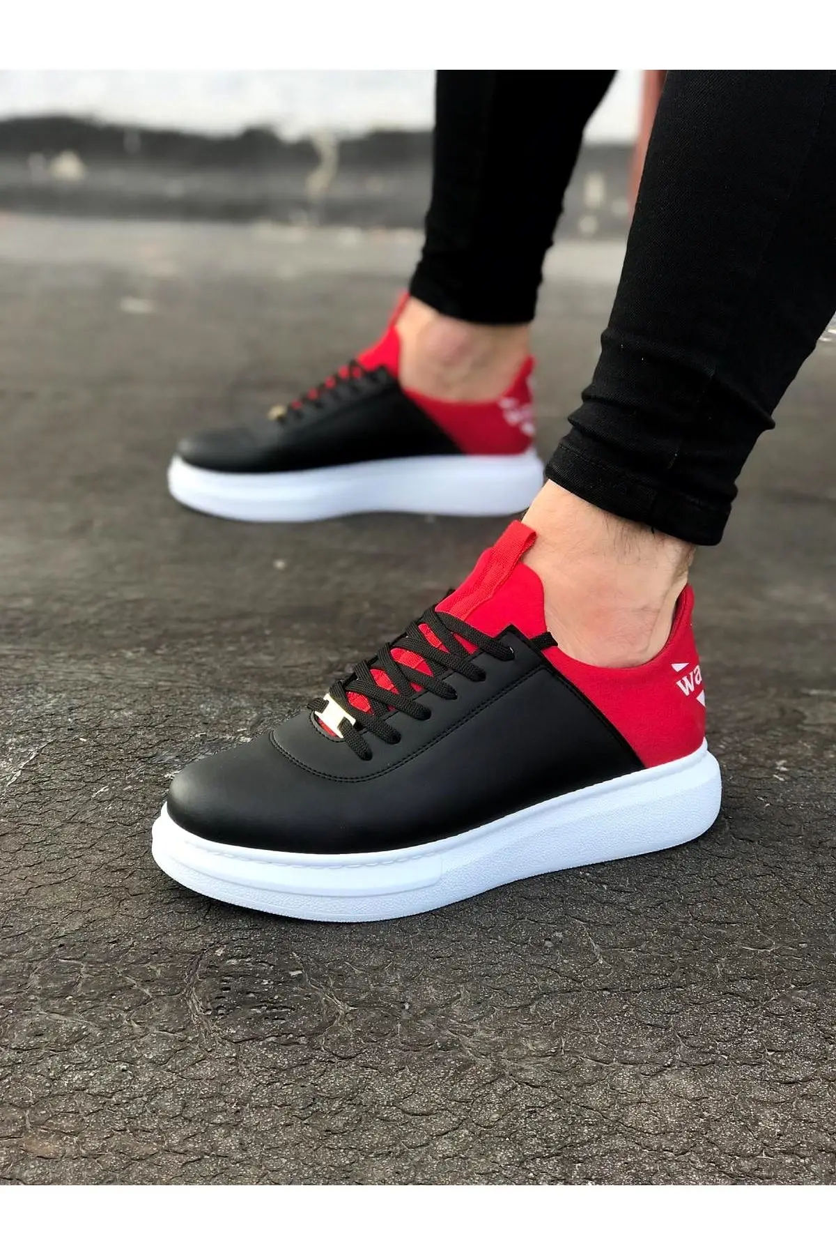 ​Wagon Men's Sneakers Sport Shoes Black Red Thick Sole Lace Up Closure Faux Leather Spring and Autumn Seasons Comfortable Slip On In 2022 Fashion Wedding Orthopedic Suit Unisex Light Odorless Breathable WG030