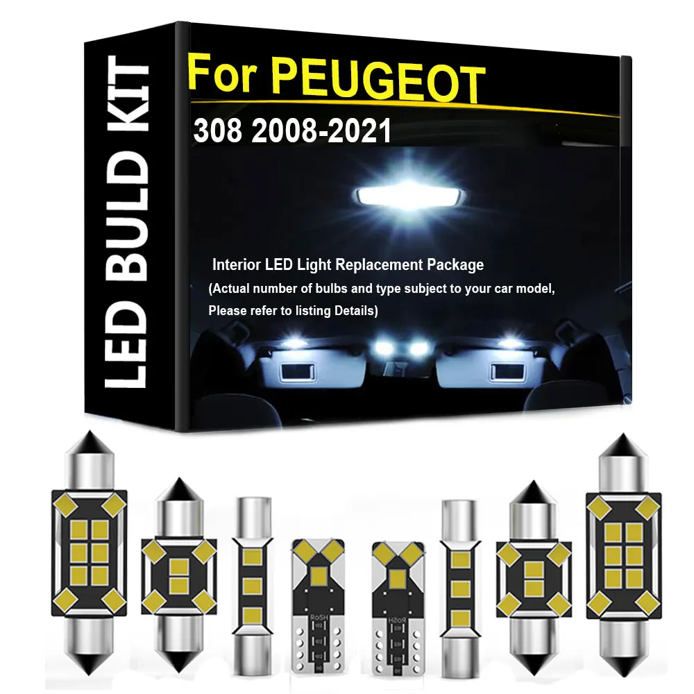 ABRIGHT 22PCS White Canbus LED Interior Light Kit For PEUGEOT 308 4A 4C T9 Hatchback CC SW 2008-2014
