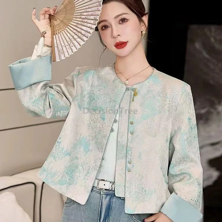

2025 new chinese style coat autumn new jacquard retro disc buckle tang suit top high-end temperament fashionable women's coat