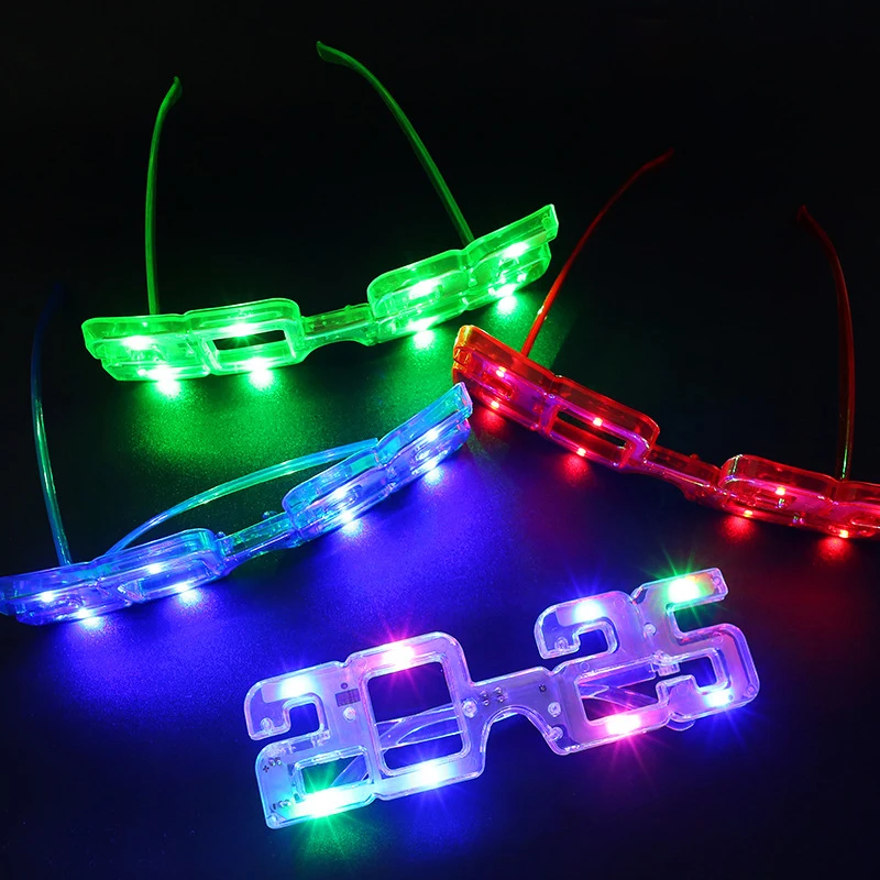 New Creative New Year 2025 LED Glowing Glasses Toys Wacky Funny Holiday Party Colorful Light Up Glasses Christmas Children Gift