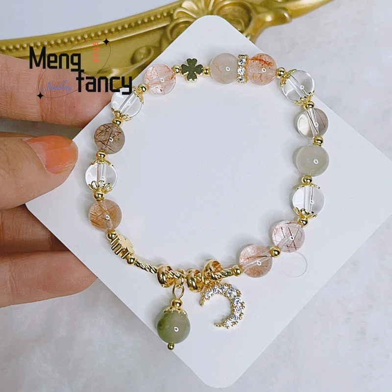 

Love Stone Strawberry Crystal Bracelet Sweet Little Fresh Peach Blossom Fortune Crystal Moon Exquisite Luxury Quality Jewelry