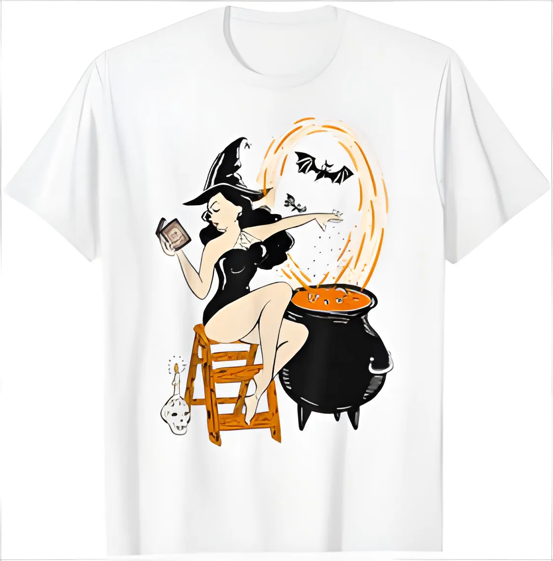 Halloween Witch Pin Up Vintage Retro T-Shirt