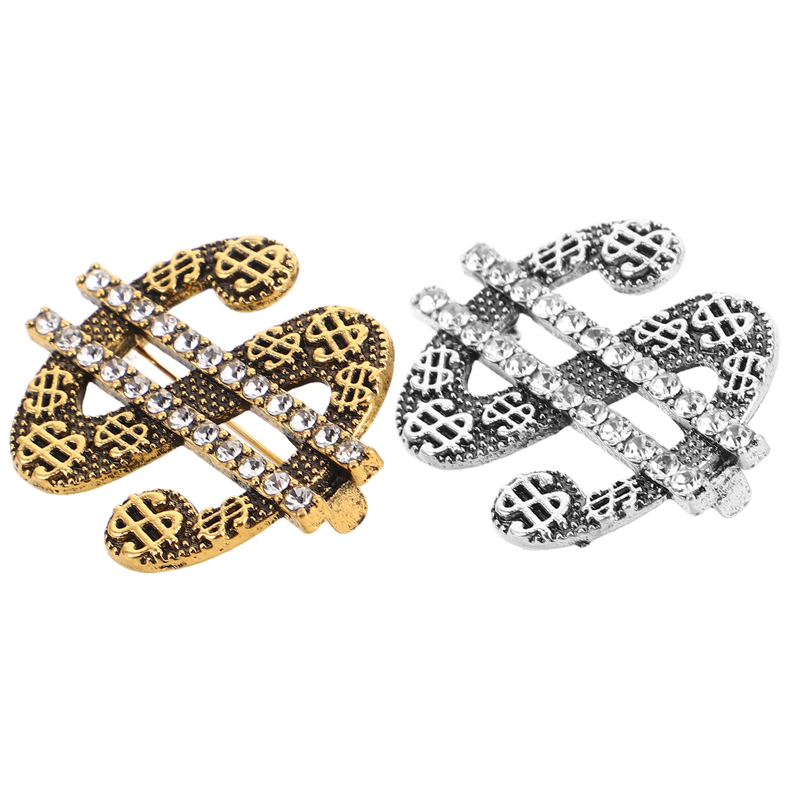 

2pcs Hip Hop Brooch Pins Zinc Alloy Dollar Sign Sparkling Rhinestones Fashion Jewelry For Men Women Clothing Hats Bags Lapel Pin