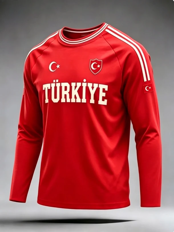 Turkish Fans' Football Uniform Men's Long-sleeved Sports T-shirt 3D Printed Quick-drying Breathable Training T-shirt Streetwear