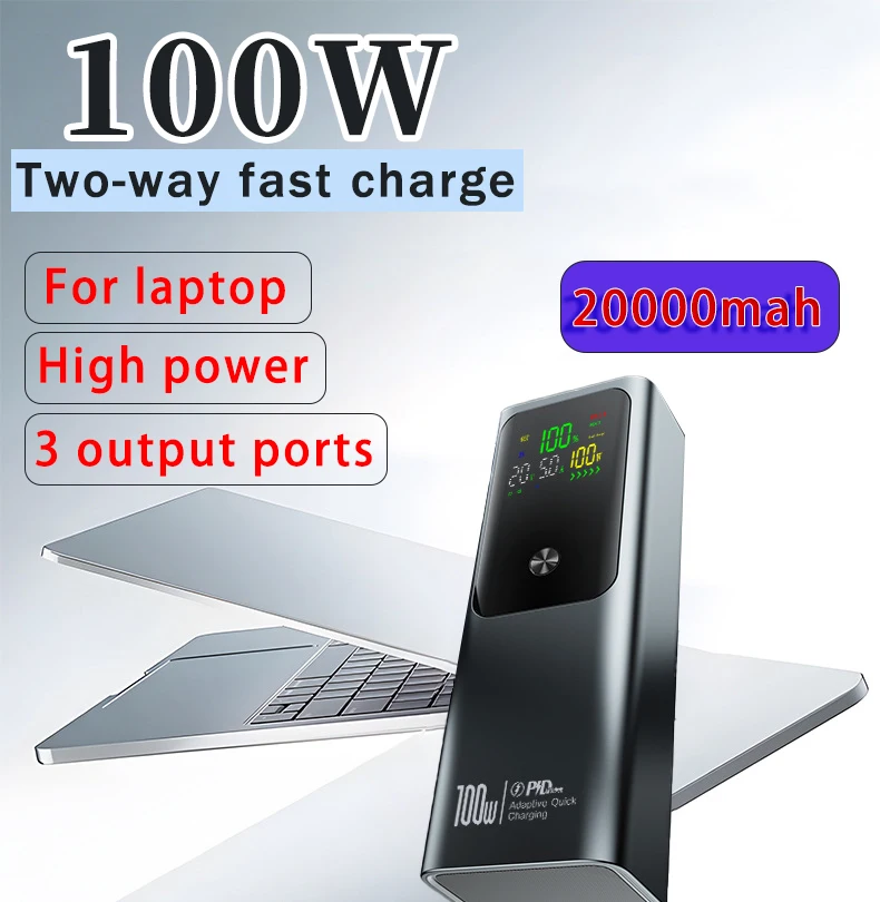

New 20000mah Portable Charger Powerbank 100W Fast Charging Power Bank for IPhone Xiaomi Huawei Samsung Laptop Phone