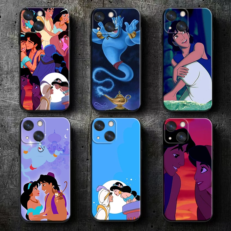 Disney Aladdin Apple iPhone Case For 16 15 14 13 12 11 Mini XS XR X Pro Max Plus Black Soft Cover