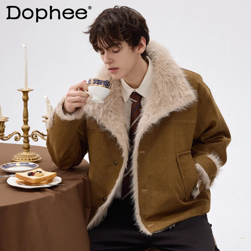 

Мужские зимние новые утолщенные теплые куртки с большими лацканами 2025, мужские высококачественные шикарные куртки, мужские модные свободные удобные пальто с длинными рукавами