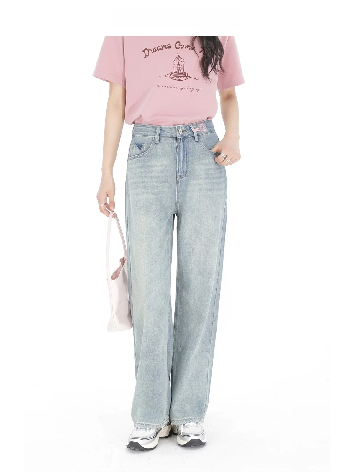 

High Waist Wide Leg Straight Cut Lazy Style Women's Jeans Casual Loose Fit Long Pants Spring Fashion plus Size Trousers