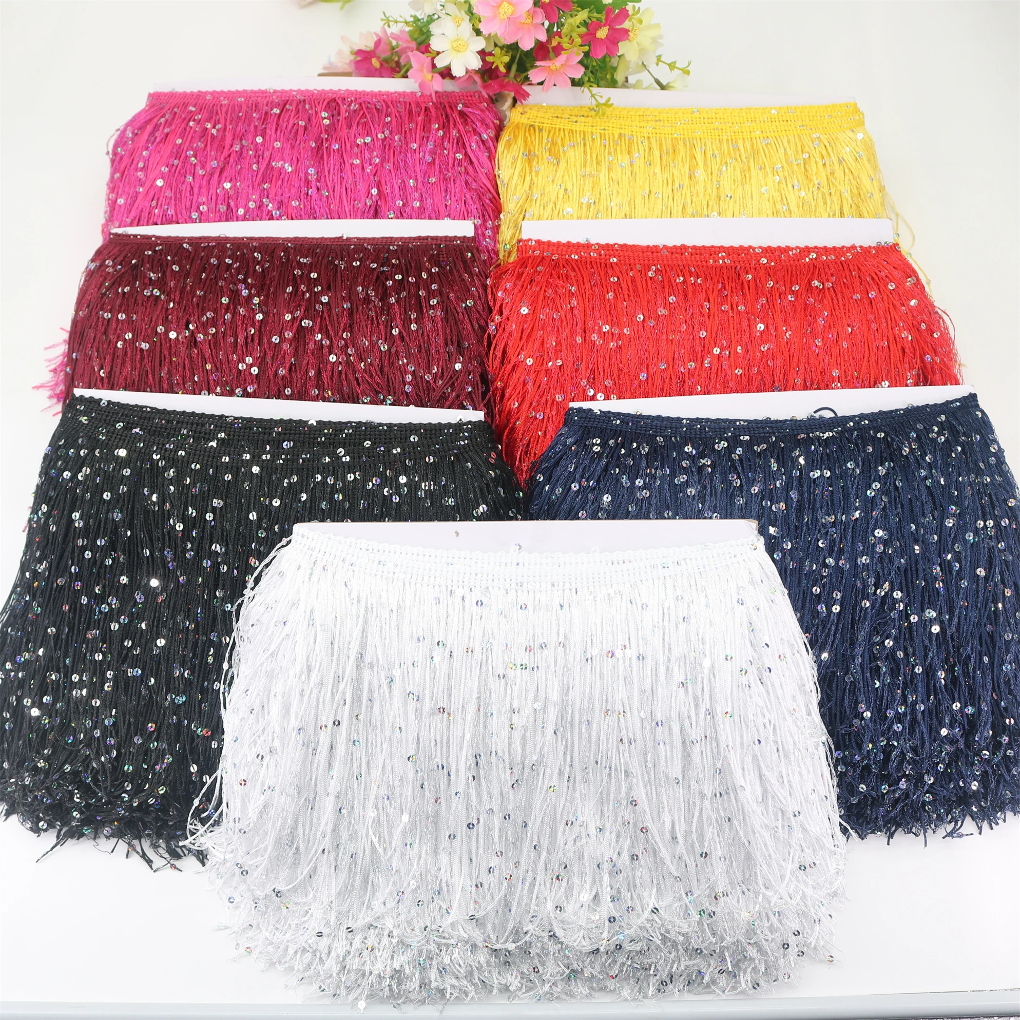 

10 Yards 20cm Sequin Fringe Tassel Latin Dress Lace Trims Ribbon Dance Performance Bags Fringes Fabric DIY Sewing Accessories