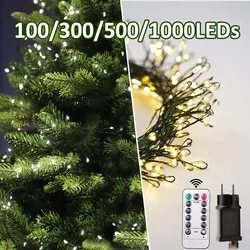 1000LED 36M Cluster Green Wire Garland Lights 2024 Fairy String Lights For Bedroom Outdoor Wedding Birthday Christmas Tree Decor