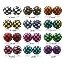 2024 New Products Colorful Checkered Print Silicone Beads 15MM Baby Round DIY Beaded Pen Chewing Toy Accessories