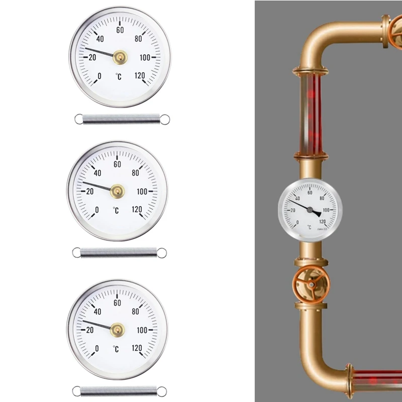 Contact Pipe Thermometer For Accurate Hot Water Pipe Temperature Monitoring 63Mm Bimetal Stainless Steel Thermometer 3PCS