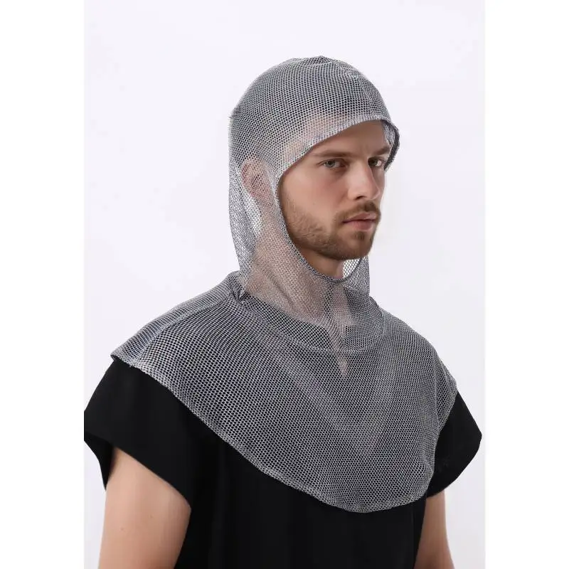 WENAM-armadura Medieval con capucha para correo de cadena sintética, capó de cota de muelle renacentista, Coif cruzado, LARP Faire, Cosplay para Halloween