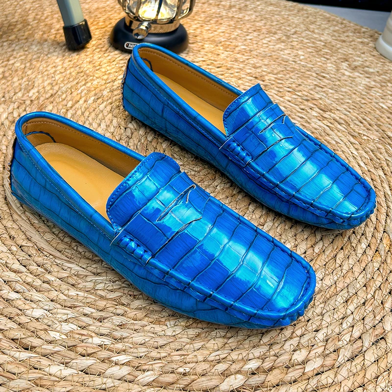 Luxury Cool Men Casual Business Loafers Blue Trendy Male Formal Party Evening Shoes Trendy Youth Dress Moccasins Loafers