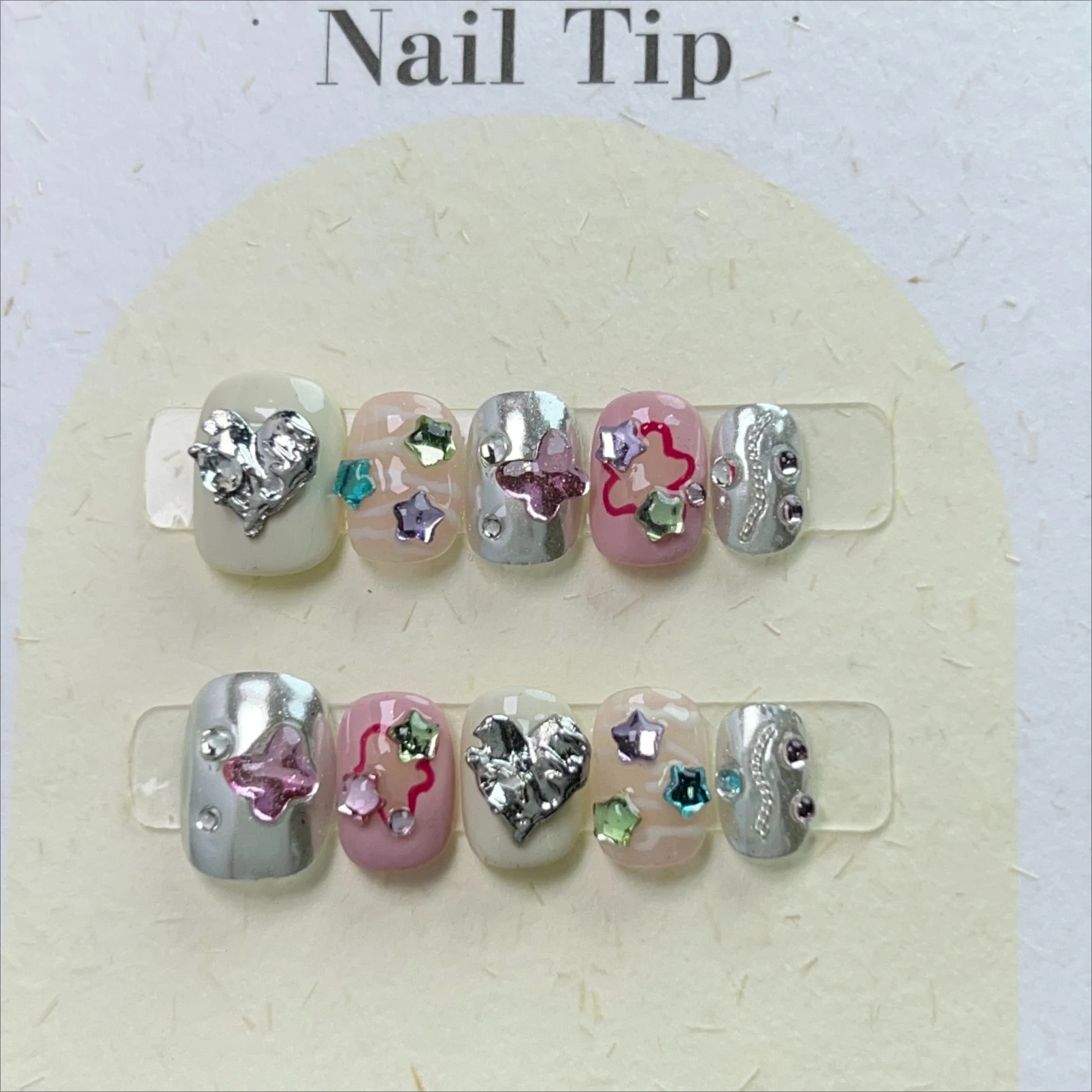 

10Pcs Y2K Handmade Press on Nails Fake Nails with Colorful Rhinestone Design Wearable Stick-on Nails False Nail Накладные Ногти