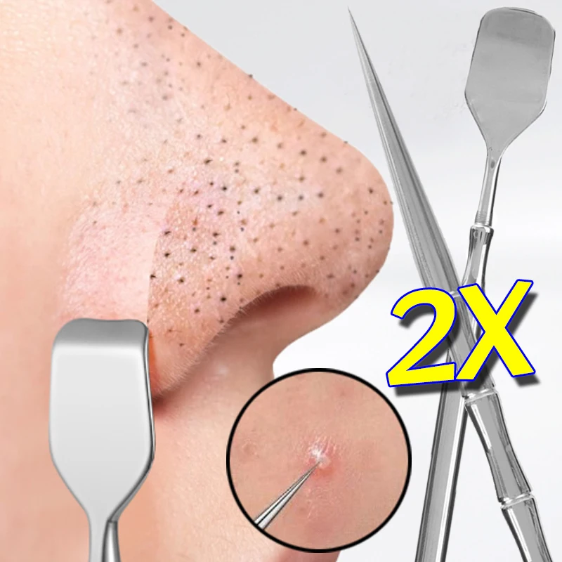 Double Head Blackhead Remover Scraper Acne Needles Stainless Steel Face Squeezing Pimple Blemish Cleaning Treatment Care Tools