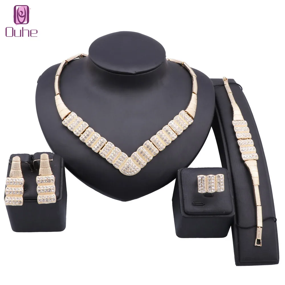 

Dubai African Gold Color Jewelry Sets For Women Indian Jewelery Nigerian Necklace Ring Earring Bracelet Wedding Accessories