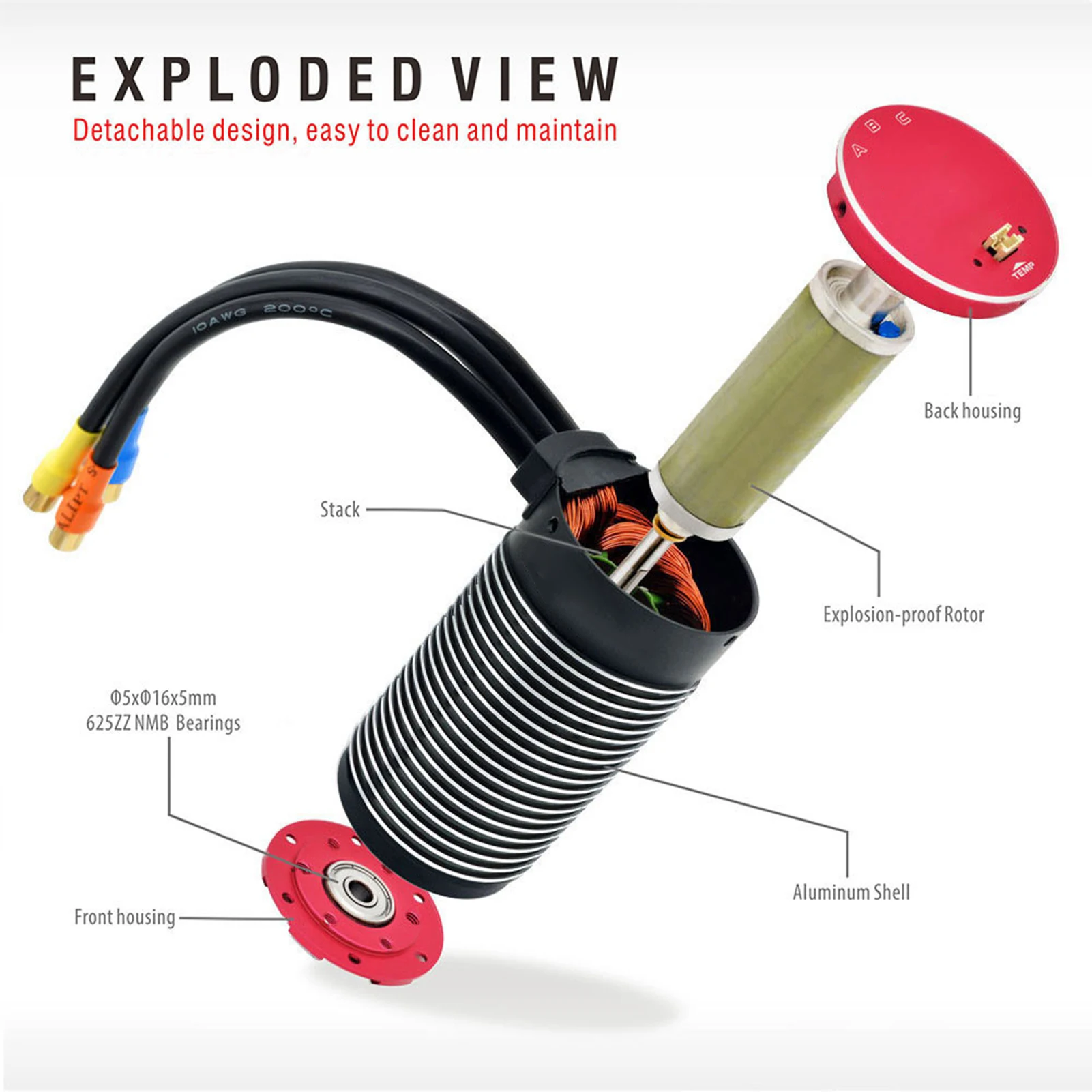 

4292 Sensorless Brushless Motor 4292 Brushless Motor V2 Internal Rotation High Rotor Black Red 4 Poles for 1/8 RC Cars