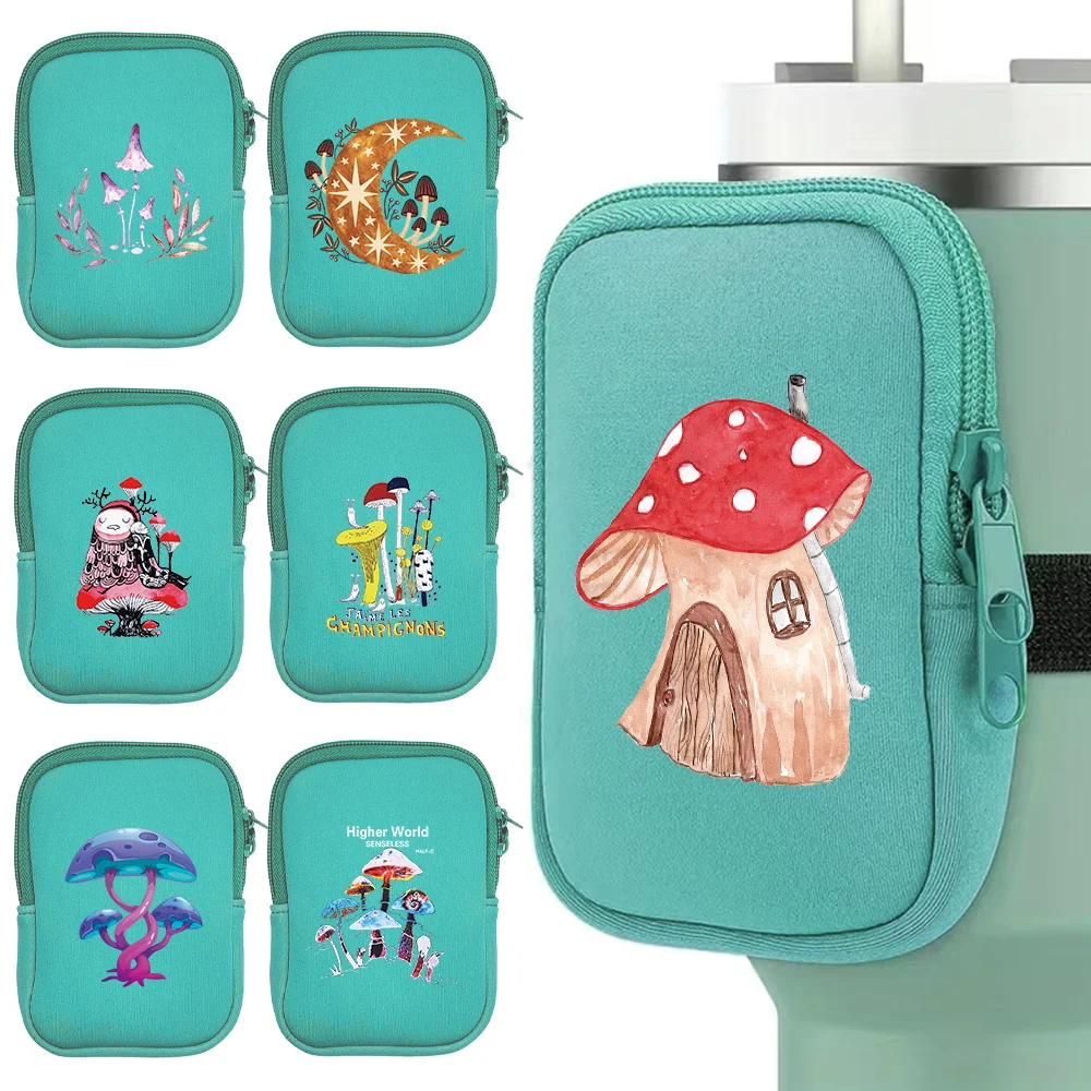 

Water Cup Bags Type of Running Water Bottle Pouch Handheld Mushroom Series Nylon Material with Double Zipper Water Wrist Pouch