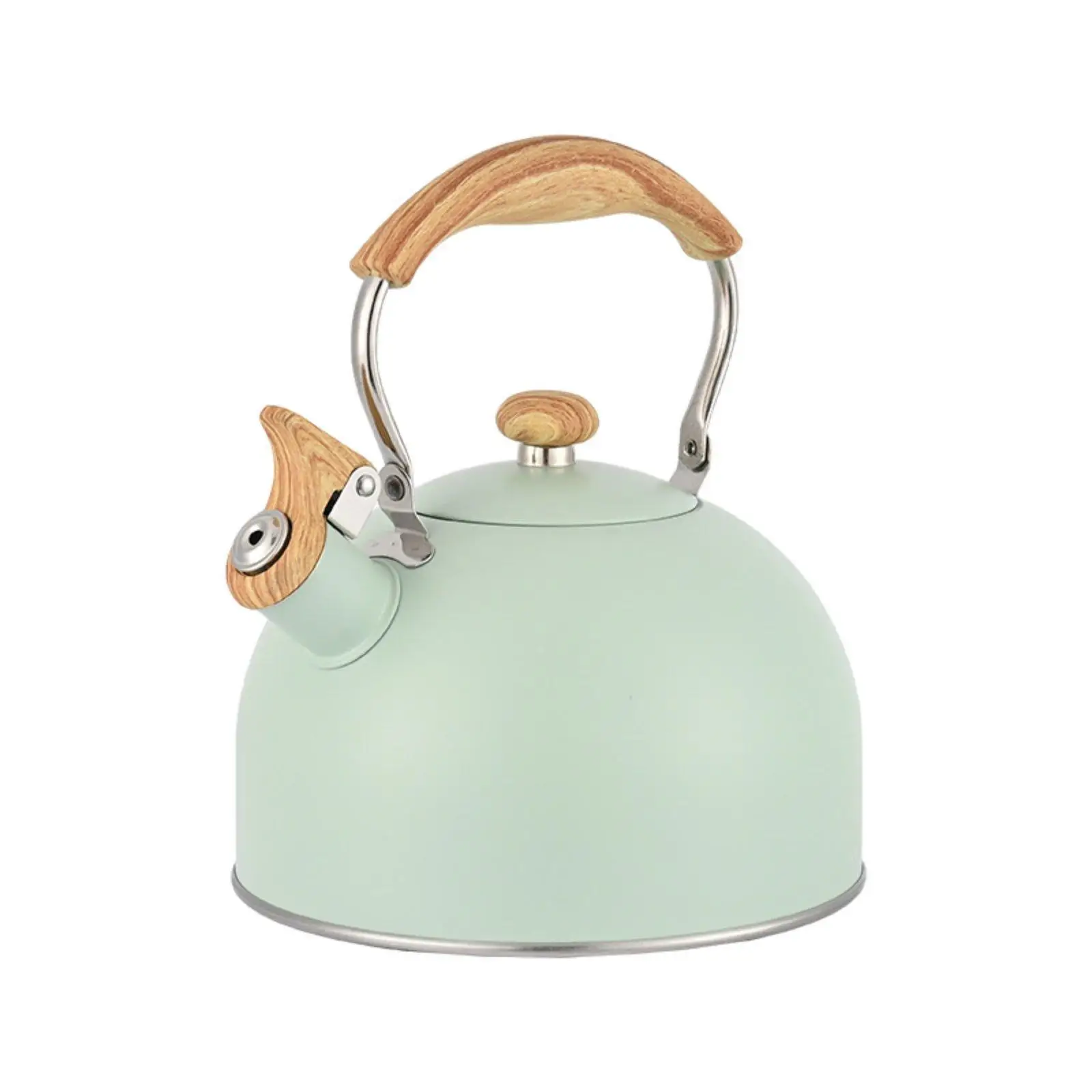 Durable Stainless Steel Whistling Kettle for Camping Stove Top Tea Boiling Pot with Wood Grain Handle Kitchen Tool