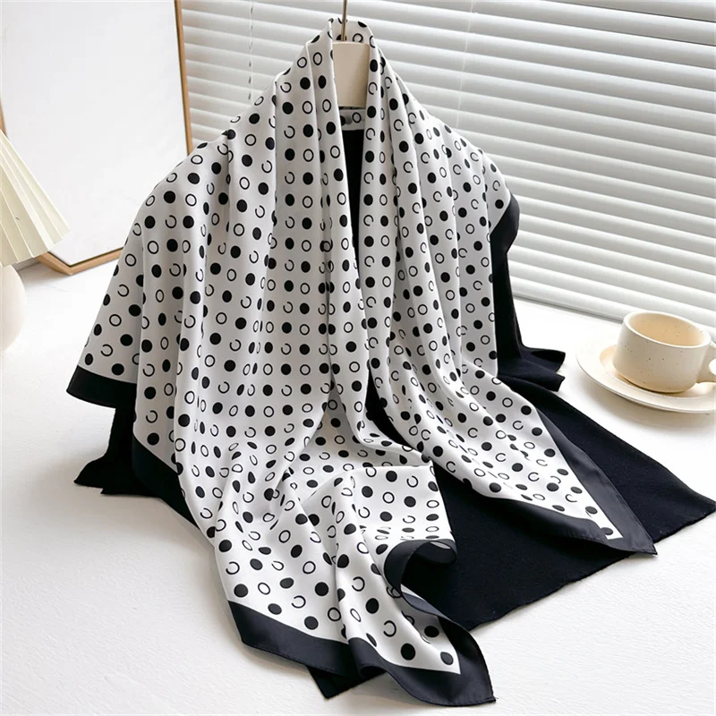 Luxury Korean Fashion Polka Dot Print Silk Scarf 90cm Twill Scarves Letter Circle Large Square Scarf New Shawl Headscarf