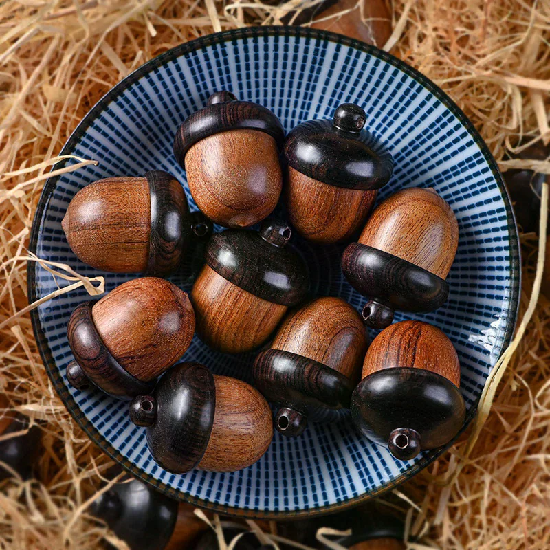 1/2PCS Mini Sandalwood Pill Boxes Portable Granule Storage Box Rescue Tablets Case Small Items Container DIY Acorn Pendants