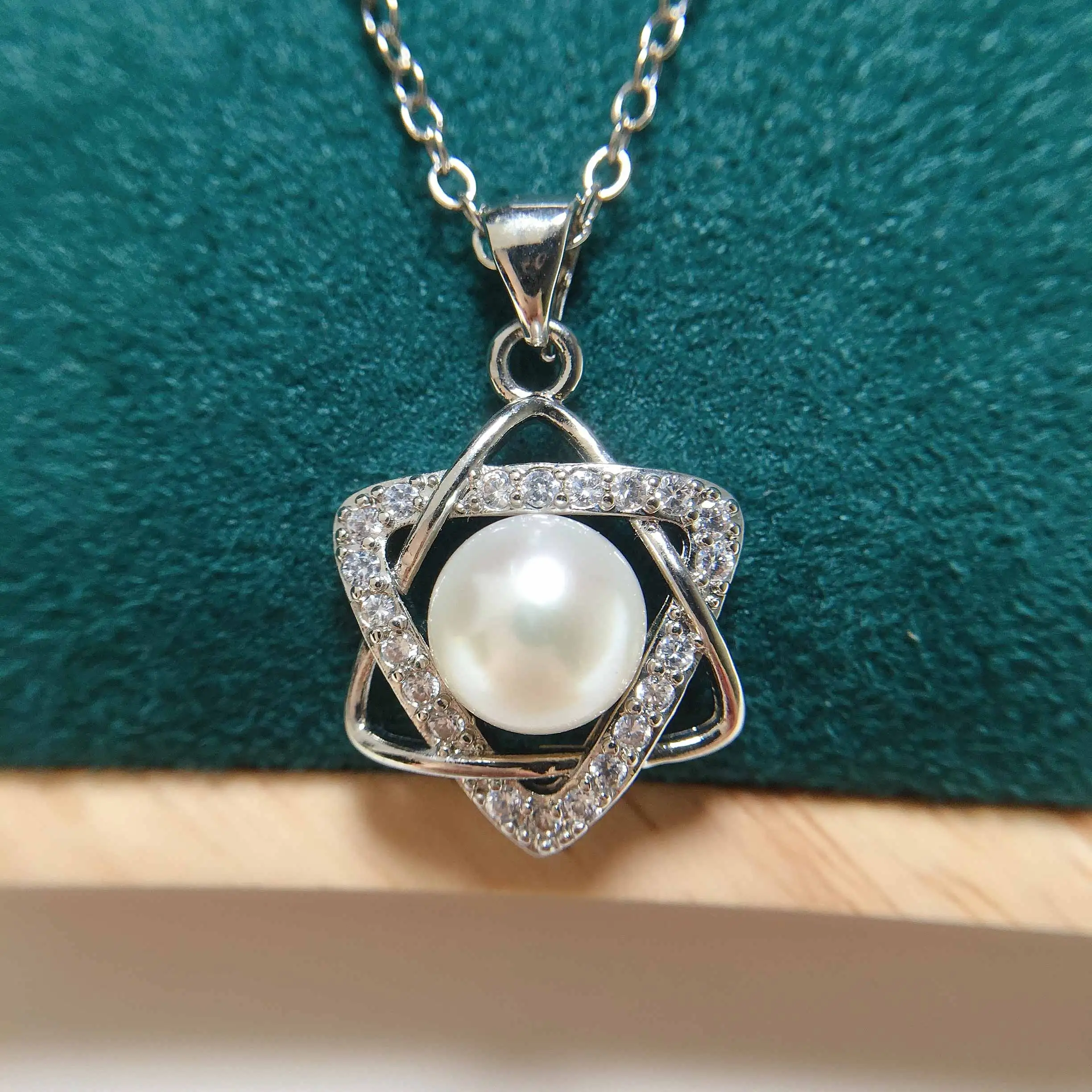 ZHBORUIN Hexagram Star Pearl จี้ 100% สร้อยคอไข่มุกธรรมชาติแท้ 925 เงินและทองชุบเครื่องประดับอุปกรณ์เสริมผู้หญิง