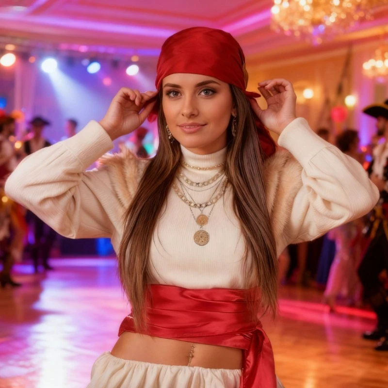 Zestaw Akcesoriów Pirackich - Kompletny Zestaw z Bandaną, Pasem, Naszyjnikiem i Bransoletkami na Karnawał i Nowy Rok