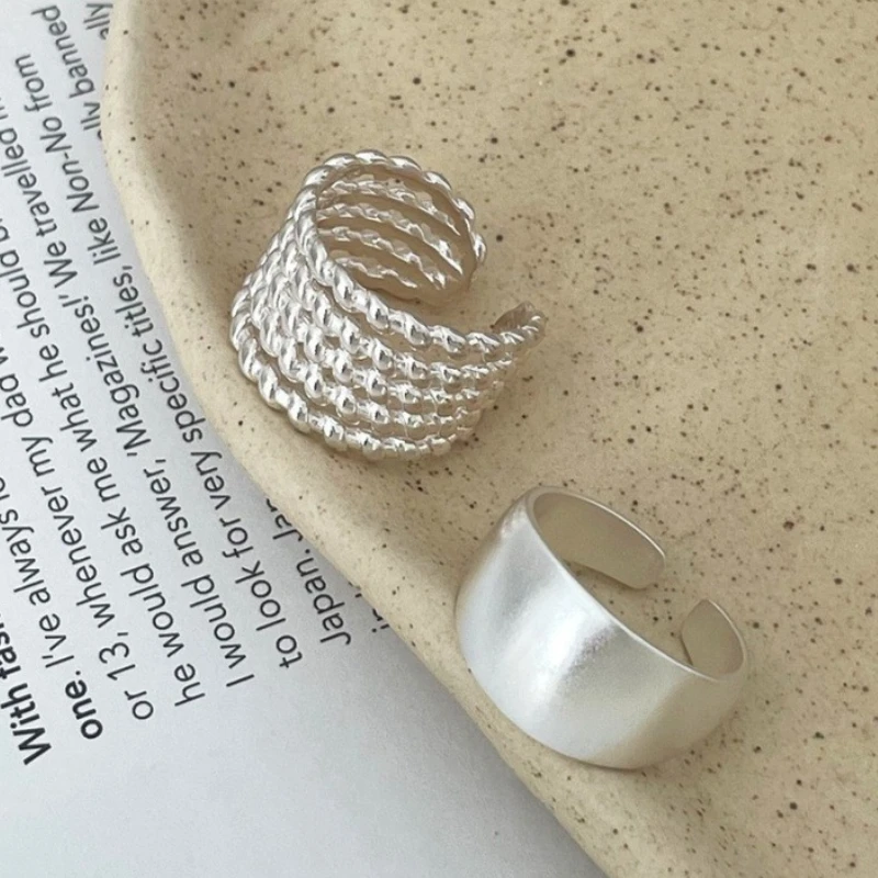

Стерлингового серебра 925 пробы с геометрическим рисунком жареного теста, регулируемое открывающееся кольцо с широким краем для женщин, ювелирные изделия, минималистичные аксессуары