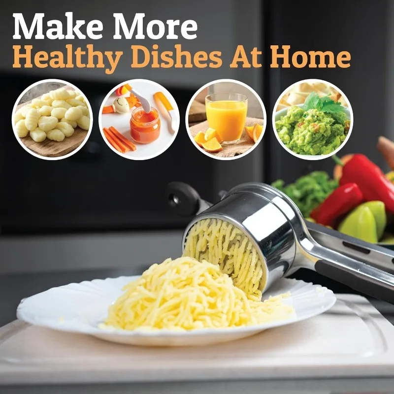 Potato Ricer, Heavy Duty Spaetzle Maker 3 Interchangeable Discs Potato Masher Stainless Steel for Fluffy Mashed Potatoes