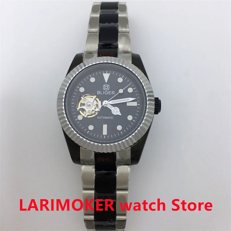 Мужские модные часы BLIGER 39 мм с вырезами, часы из нержавеющей стали NH38, светящиеся водонепроницаемые часы с сапфировым стеклом