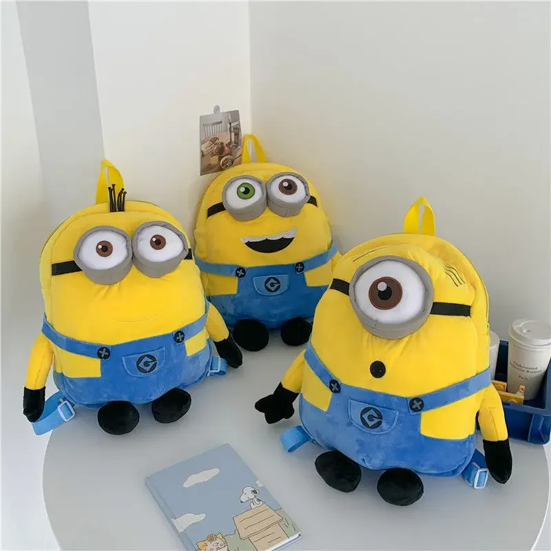 Minion Cartoon Plush SchoolBags Bob Stuart Kevin Kawaii Plush Bag Large Capacity Plush Backpack Handbags Satchel Gifts For Kids