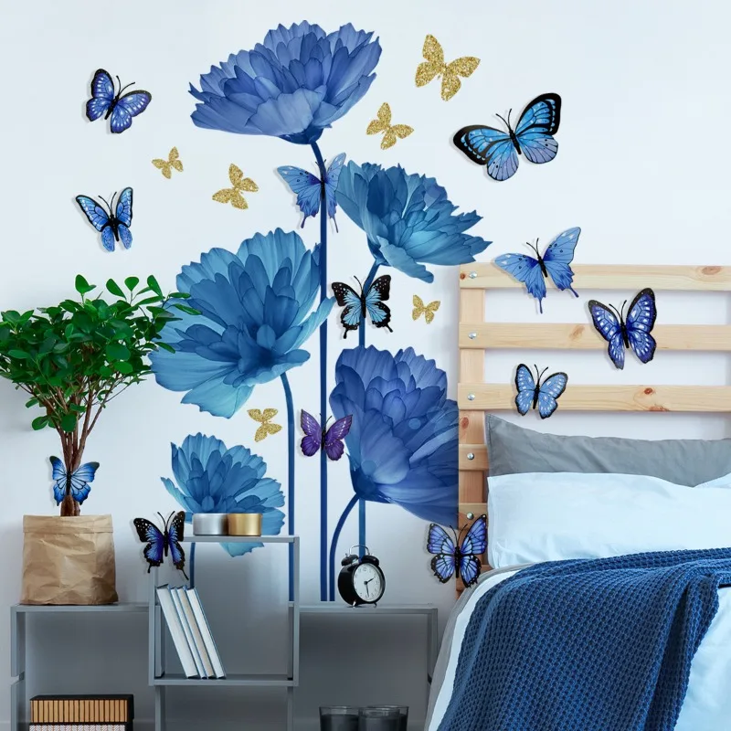 Butterflies Flower Wall Decal Modern Decorative Removable Floral Wall Sticker for Corridor Classroom Bedroom Office Kids Nursery