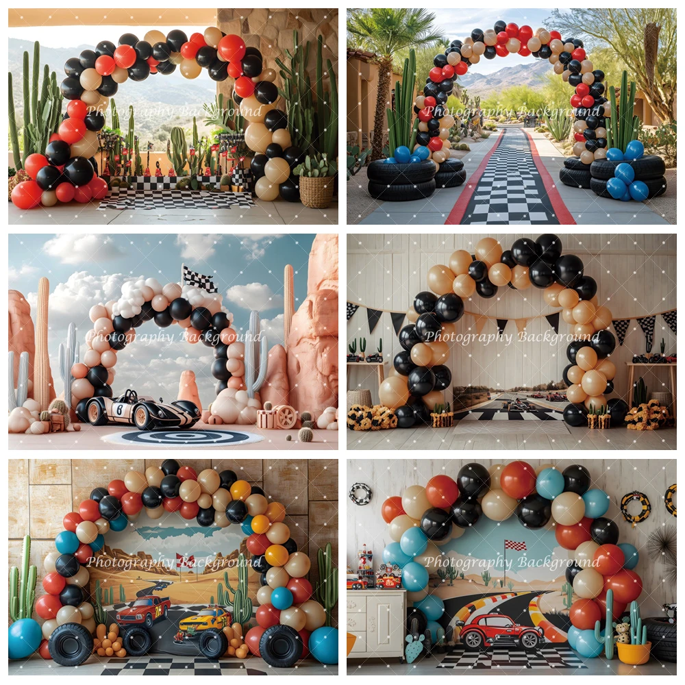 

Race Car Balloon Decor Backgrounds for Photographs Baby 1st Birthday Party Boys Cake Smash Kids Portrait Backdrop Photo Studio