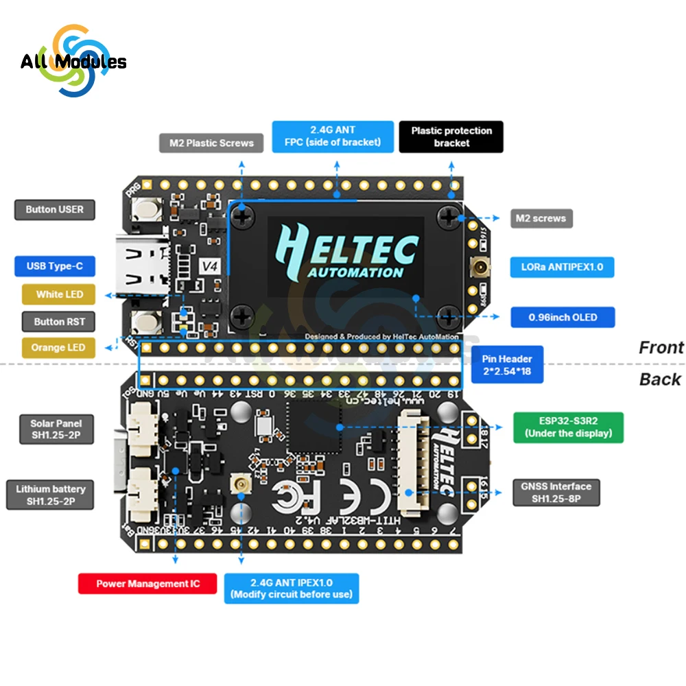 

WiFi LoRa 32 V4 Development Board with 0.96 Inch OLED - ESP32-S3R2 Chip Low Power IoT Board with Type-C Interface