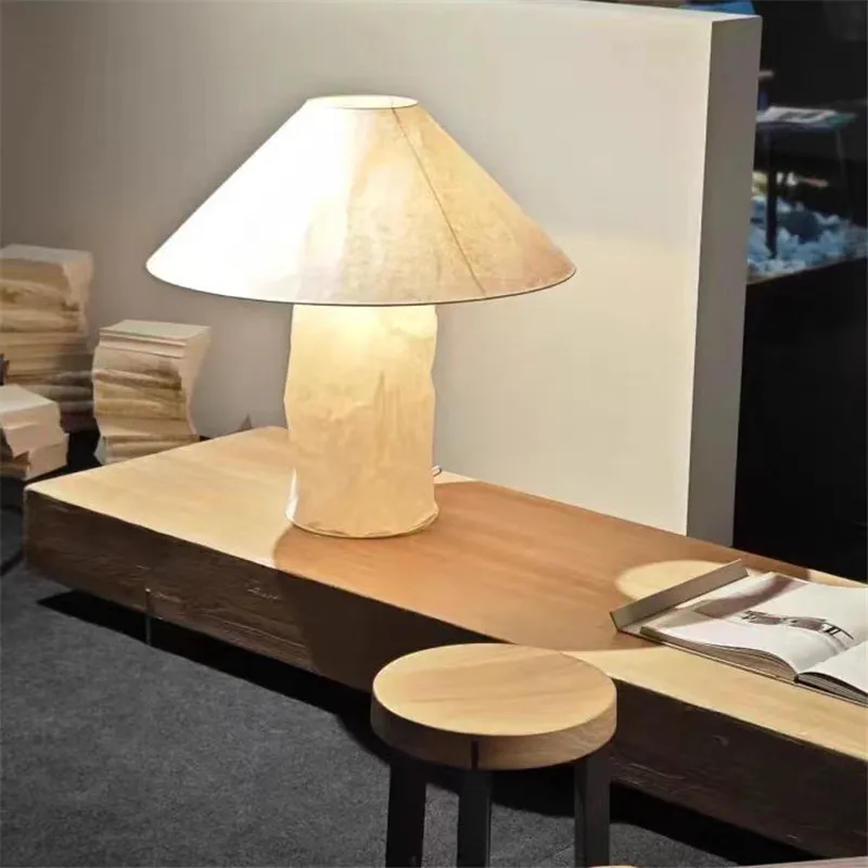 Lampampe Paper Table Lamp Wabi Sabi White Mushroom Light Hotel Bedroom Beside Office Lamp Creative Ambient Art Standing Lamp