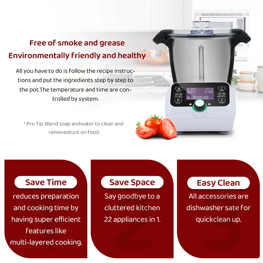 Multifunctional Smart Wifi App Electric Food Processor Automatic Food Cooking Machine Auto Cooking Machine Thermomixer